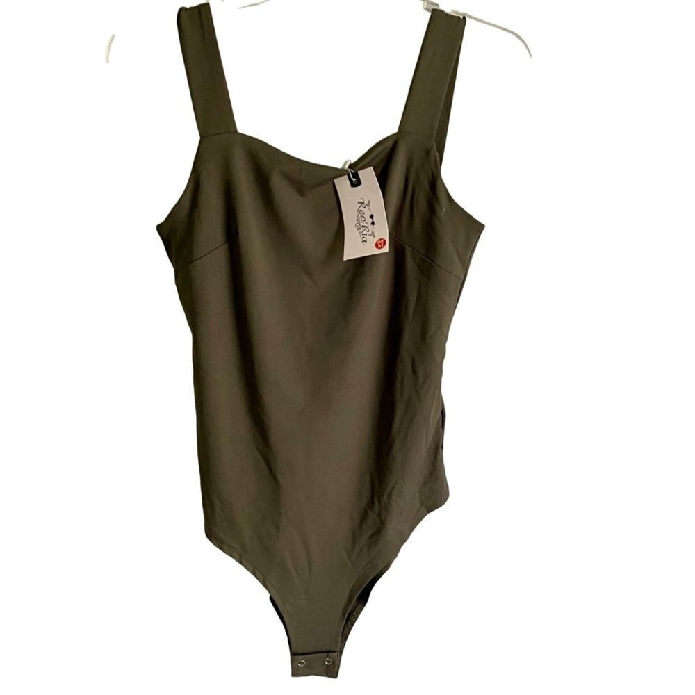 REORIA Women’s Sleeveless Square Neck Double Lined Bodysuit Tank Top Medium NEW